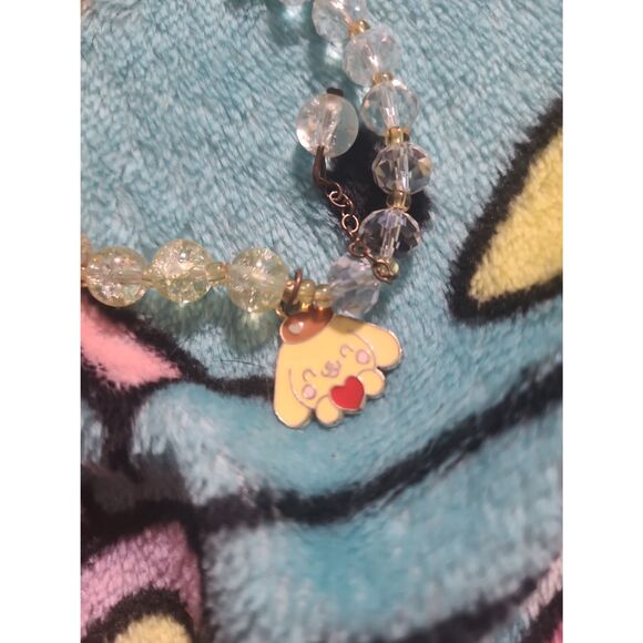 Pompompurin Themed Sparkly Yellow and White Heart Charm Cutecore Sanrio Bracelet - Picture 2 of 5